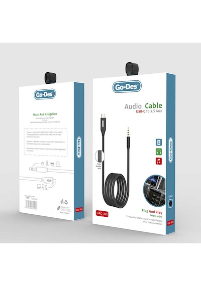 Go Des GAC-365 Type-C Aux Kablo 3.5 mm Ses Kablosu 100 cm Tak & Çalıştır Sağlam Naylon Örgü - ZORE-220422