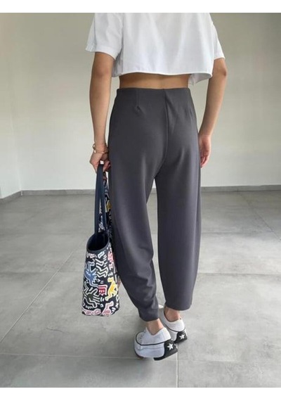 Paw Garage Kemersiz Balon Pantolon, 4 Mevsim, Krep Kumaş, Full Likralı Gri