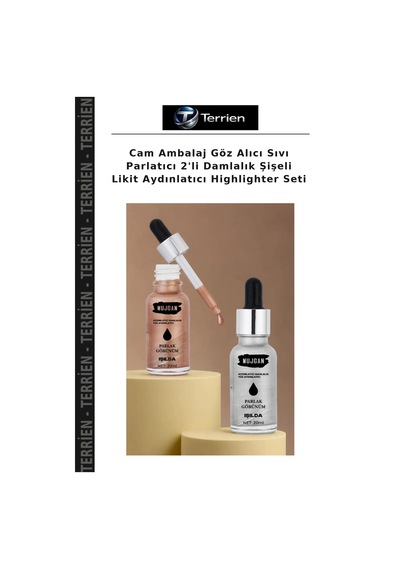 Cam Ambalaj Göz Alıcı Sıvı Parlatıcı 2'li Damlalık Şişeli Likit Aydınlatıcı Highlighter Seti Çok Renkli