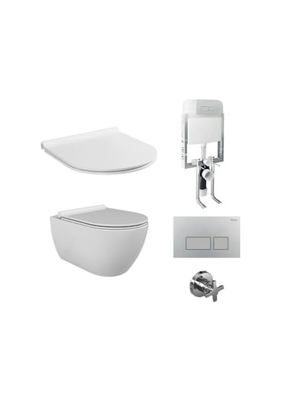 Turkuaz Cerastyle City Rimless Kanalsız Asma Klozet Ve Gömme Rezervuar Tam Set Bella Kapak Beyaz