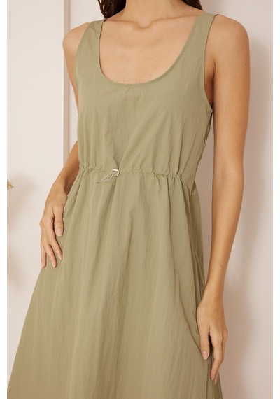 Darlin Moda Yeşil Beli Büzgülü Kolsuz Mini Paraşüt Elbise Dm1028 Yeşil