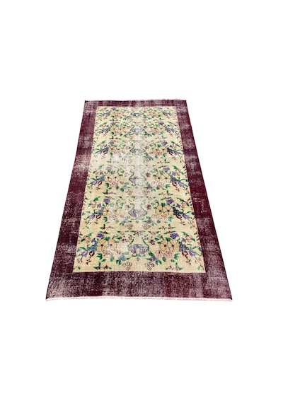 El Dokuması Vintage Eskitme 110x205 Mor Krem İnce Halı Mor