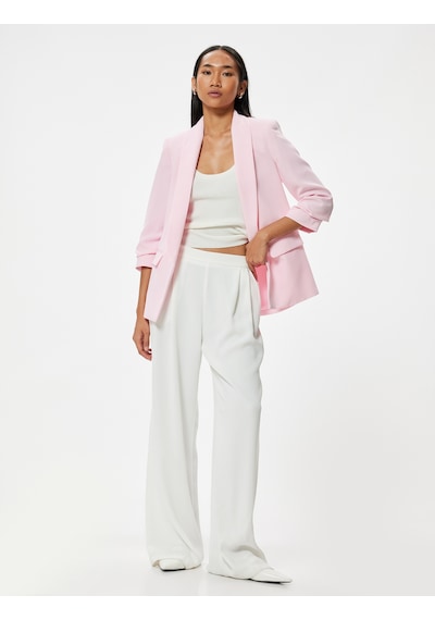 Koton Uzun Blazer Ceket Ters Şal Yaka 3/4 Kol Kapaklı Cep Detaylı Krep Kumaş Pembe 4sak50181uw Gül