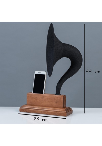 Akustik Gramofon Krem Ahşap Gövde / Siyah Metal Başlık