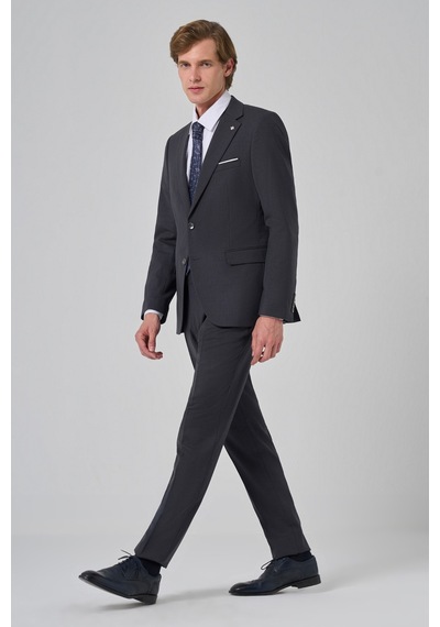 Morven Erkek Füme Yünlü Slim Fit Mono Yaka Takım Elbise 25mc001045050 Füme