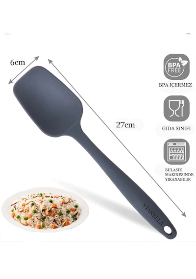Pink Rose Antrasit Büyük Boy Düz Silikon Spatula Set 3 Adet