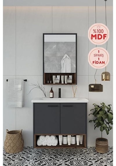Banyo Karanfil 80 Cm %100 Mdf Antrasit Lavabolu Banyo Dolabı Ayna Alt Dolap Lavabo Antrasit Banyo Karanfil 80 Cm %100 Mdf Antrasit Lavabolu Banyo Dolabı Ayna Alt Dolap Lavabo Antrasit