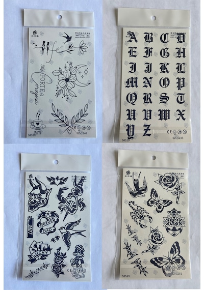 Harfler 4 Adet Birden 3 Hafta Kalıcı Geçici Yapıştırma Dövme 18x11 Cm
