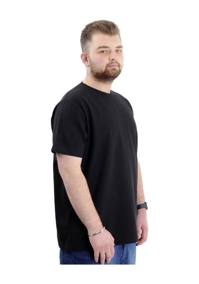 Mode Xl Büyük Beden Erkek T-shirt Bisiklet Yaka Waffle 20033 Siyah Siyah