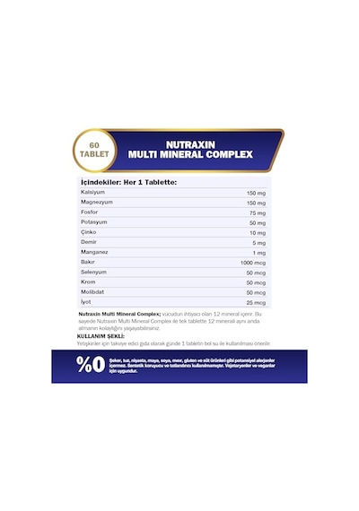 Nutraxin Multi Complex 12 İçeren Takviye Vegan 60 Tablet Kalsiyum, Magnezyum Sku: Smg8690010385475
