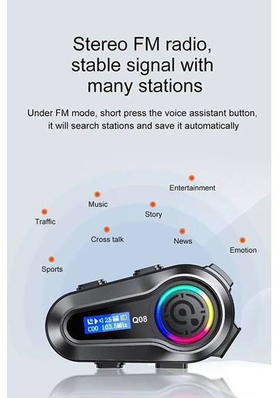 Rgb Işıklı Bluetooth Motosiklet Kask Kulaklık İntercom Su Geçirmez Ipx6 Lcd Ekran Fm Radyolu