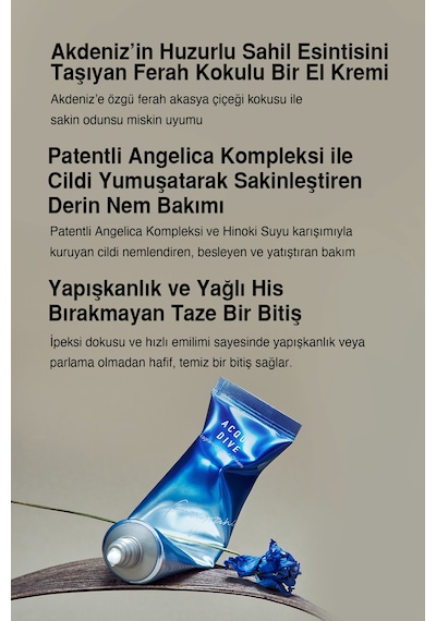 Nemlendirici, Hafif Dokulu Unisex Parfümlü El Kremi Dashu Acqua Dive Perfume Hand Cream