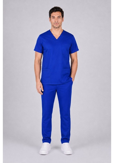 Üniforma Saks Mavi Hemşire Ve Doktor Forması Scrubs Takımı Likralı Alt Üst Üniforma Unisex Yarasa Kol Saks Mavisi