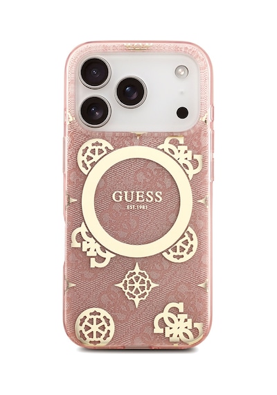 Apple iPhone Uyumlu 18 Pro Max Kılıf Guess Lisanslı M-safeli Iml Peony Ve 4g Desenli Klasik Logolu Kapak Pembe