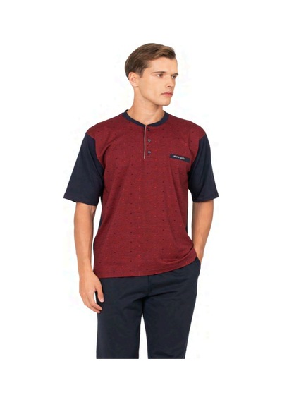 Pierre Cardin 6132 Erkek Kısa Kollu Yakası Düğmeli 3'lü Pijama Takımı-bordo