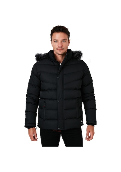 Buratti Slim Fit Suni Kürklü Peluş Astarlı Çıkarılabilir Kapüşonlu Şişme Erkek Mont 5761080 B Siyah