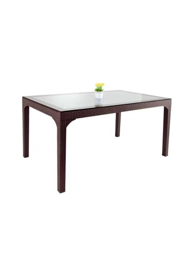 80x140 Camlı Rattan Bahçe Masası, Kahverengi Diğer