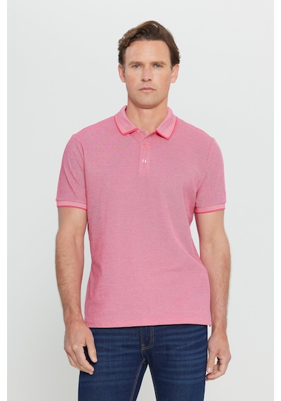 Ac&Co / Altınyıldız Classics 4A4820200047Fub3 Düğmeli Polo Yaka Cepsiz Slim Fit Erkek Tişört Fuşya - Beyaz Beyaz - Pembe