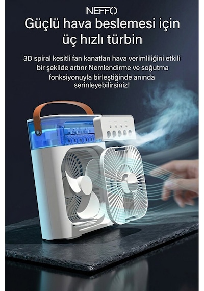 600 Ml Buharlı Serinletici Fan Taşınabilir Mini Klima Fanı Led Işıklı Hava Soğutucu