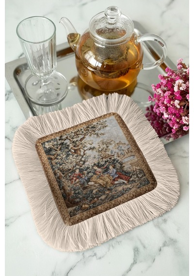 Zarif Klasik Saray Saçaklı Sunum Peçetesi - Vintage Nostaljik Bej Kahverengi Bardak Altlığı Mendil Pastel Kanyon Antrasit Zarif Klasik Saray Saçaklı Sunum Peçetesi - Vintage Nostaljik Bej Kahverengi Bardak Altlığı Mendil Pastel Kanyon Antrasit
