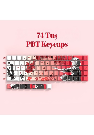 74 Tuş  Yan Baskılı Termal Süblimasyon Pbt Manyetik-mekanik Klavye Tuşları Klavye Keycaps