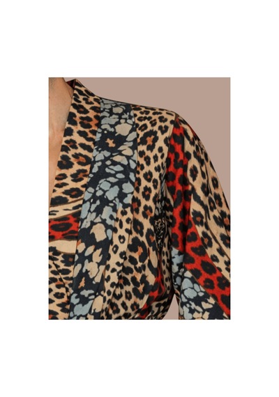 Qmen Style Erkek Kimono Takımı Leopar Desen 3 Lü Viskon Set Bornoz + Pantolon + Şort Bordo