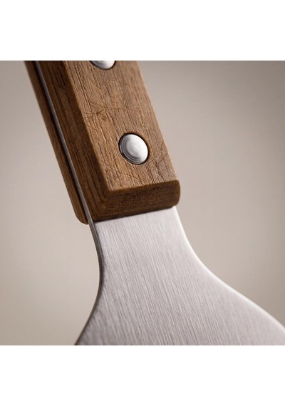 Ahşap Saplı Paslanmaz Çelik Spatula 24cm Eğilimli Çok Amaçlı Mutfak Spatulası Izgara, Burger, Sebze, Temizlik İçin Profesyonel Metal Spatula