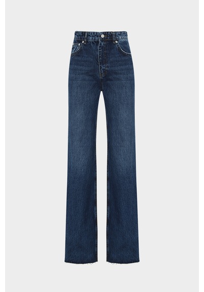 Açelyaokcu High Waist Wide Leg Kar Yıkama Geniş Paça Dikişsiz Jean Lacivert