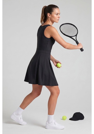 TOMMYLIFE Siyah İçi Taytlı Kadın Tenis Elbise - 97320