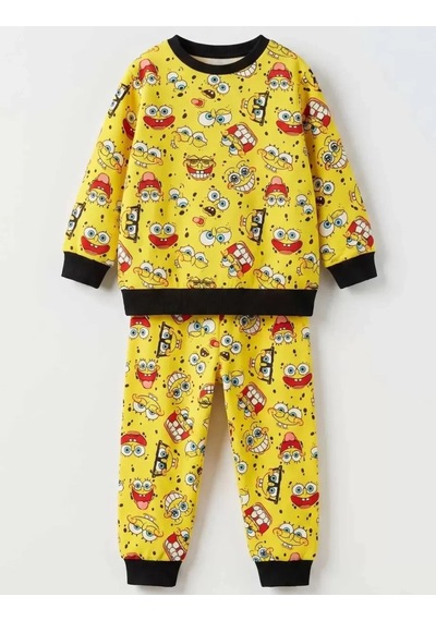 Veraura Lifestyle 4/10 Yaş Karakter Baskılı Pamuk Penye Çocuk Pijama Takımı Sarı