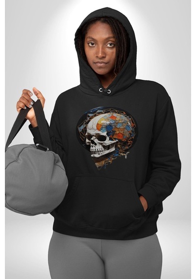 Kuru Kafa Kristal Kadın Erkek Siyah Kapüşonlu Sweatshirt Hoodie Siyah
