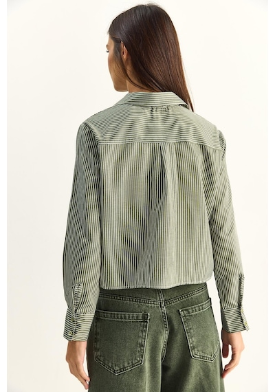 Shade Kadın Dantel Detaylı Çizgili Poplin Crop Gömlek Dg261023 60286099 - Haki