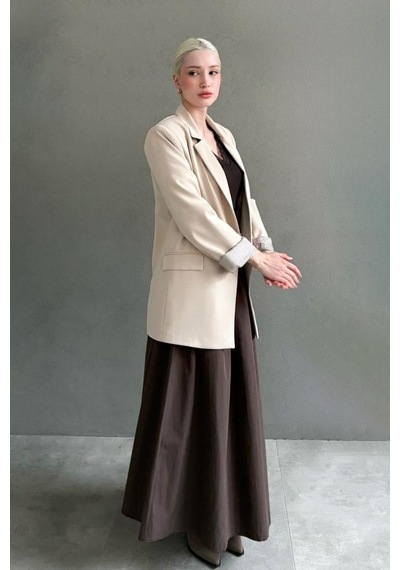 Seeh Bej Kol Desenli Blazer Kadın Ceket Sh339