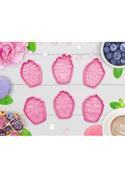 Cupcake Muffin Desenli 8 Parça Pasta Süsleme Kurabiye Kalıbı Seti Çok Renkli