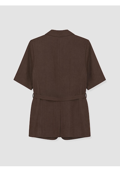 Lcw Studıo Kahverengi Kemerli Kadın %100 Keten Blazer Ceket