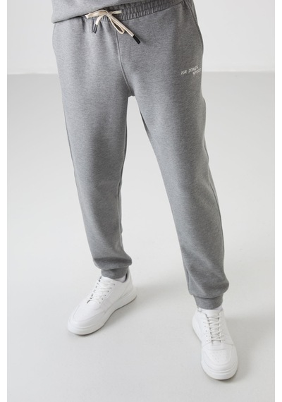 Tommy Life Gri Melanj Pamuklu Kalın Yumuşak Dokulu Comfort Fit Nakışlı Erkek Eşofman Takım - 85254 GRİ MELANJ