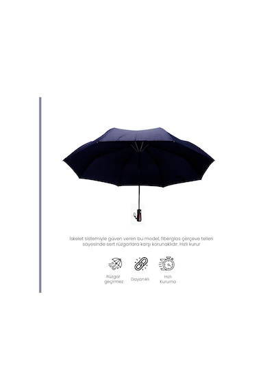 Biggdesign Moods Up Premium Ahşap Saplı Lacivert Otomatik Şemsiye, Rüzgara Dayanıklı, Hızlı Kuruyan Çok Renkli