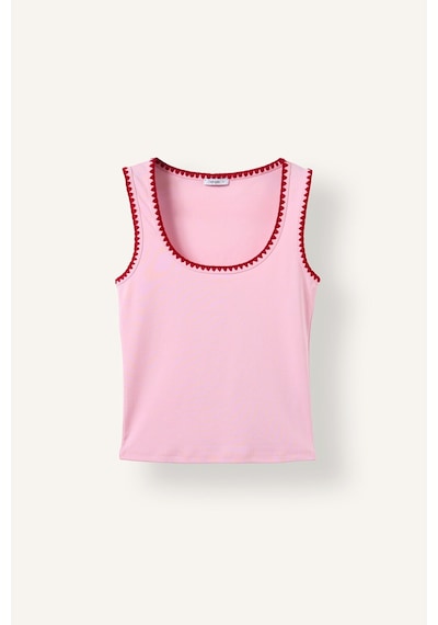 Defacto Slim Fit Yuvarlak Yaka Kontrast Şerit Detaylı Ribana Atlet F6276ax26smpn205 Pembe-pn205