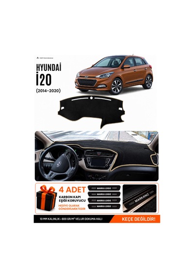 Hyundai İ20 2014-2020 Uyumlu Torpido Koruma, Torpido Örtüsü, Torpido Kılıfı - Siyah Bej