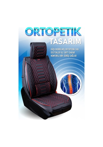 Fiat Tipo Uyumlu Lüks Deri Oto Koltuk Kılıfı Ön Arka Takım Set Siyah Kırmızı Royal Model Fs