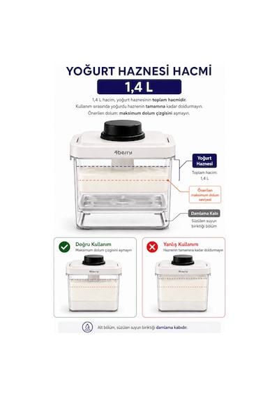 Süzme Yoğurt Yapma Aparatı D999-b Yoğurt Süzgeci, Kapaklı Yoğurt Süzme Kabı Beyaz
