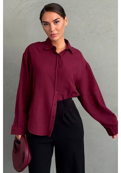 Madmext Bordo Keten Kadın Gömlek Mg2797