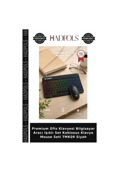 Premium Ofis Klavyesi Bilgisayar Aracı Işıklı Set Kablosuz Klavye Mouse Seti Tmk09 Siyah