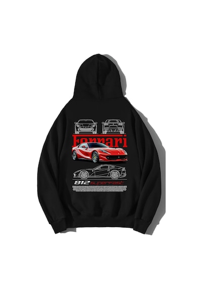 Brz Collection Unisex Oversize Ferrari 812 Superfast Hoodie-siyah Siyah