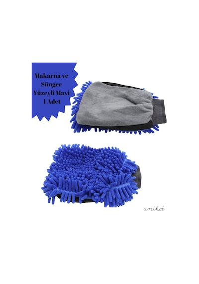 Çift Taraflı Mikrofiber Yıkama Eldiveni - Makarna Ve Sünger Yüzeyli Mavi 1 Adet