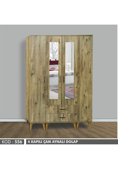 4 Kapılı Aynalı Çam Dolap