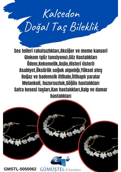 Gümüştel El Sanatları Sertifikalı Kalsedon Doğal Taş Bileklik Özel Tasarım Çok Renkli