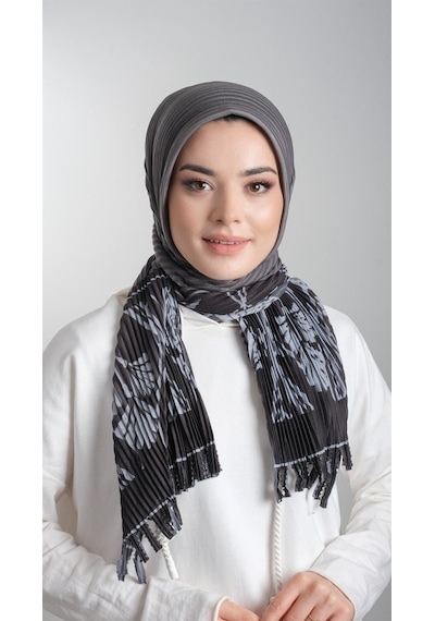 Hürrem Bone Füme Pratik Hazır Geçmeli Tesettür Eşarp Kesik Elyaf Piliseli Çiç (553629983) Füme