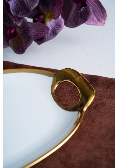 Acar Arven Oval Gold Sunum Tepsisi - 45 Cm Beyaz