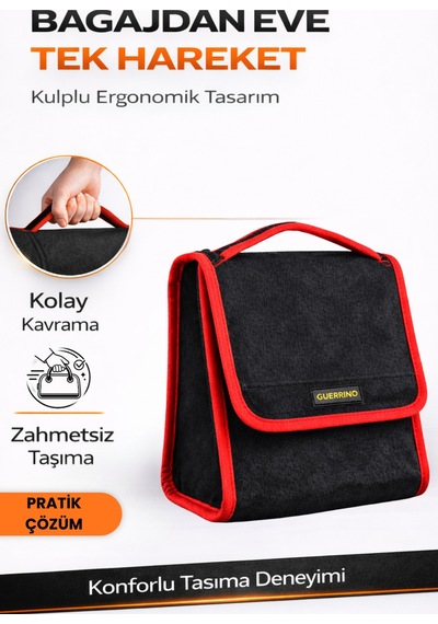 Oto Bagaj Organizer Bagaj Çantası S Boy Kaymaz Cırt Bantlı Velur Kompakt - Siyah Kırmızı